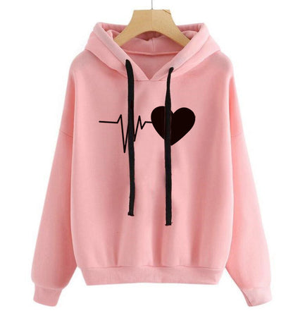 Heart Print Streetwear Hoodies Women