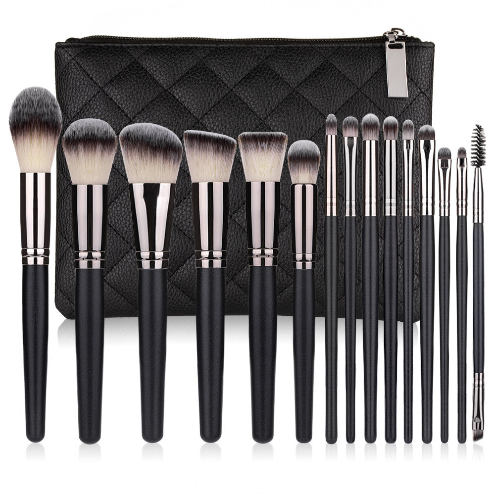 15 Makeup Brushes Set Full Set Matte Black Makeup Tools With Organizer Bag