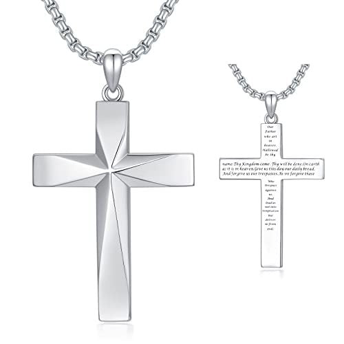 925 Sterling Silver Cross Pendant Necklace With Christian Bible Verse, Necklace for Men Women