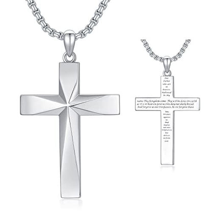 925 Sterling Silver Cross Pendant Necklace With Christian Bible Verse, Necklace for Men Women