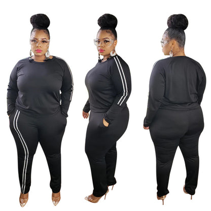 Plus Size Women Side Stripe Two Piece Set