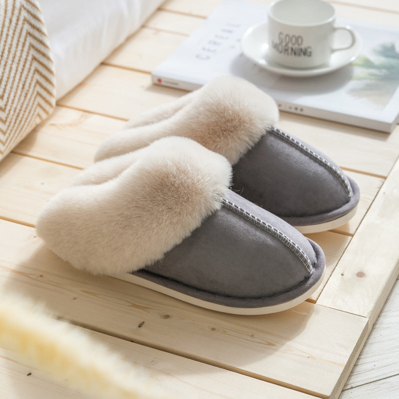 Suede cotton slippers non-slip warm wear resistant