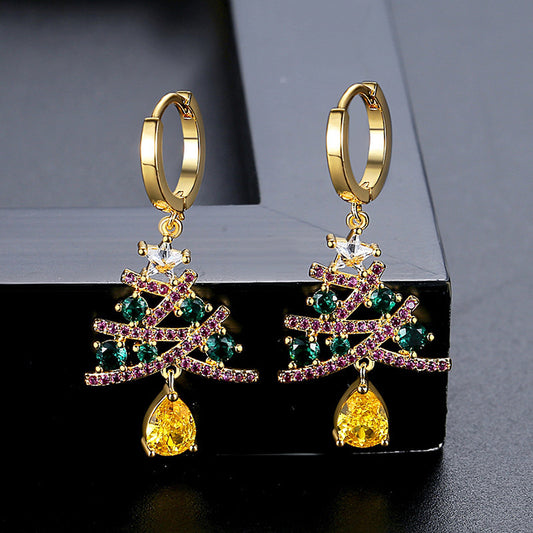 New Christmas Tree Earrings With Colorful Rhinestones Women