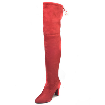 Women Pointed Toe Chunky Heel Over-the-knee Boots