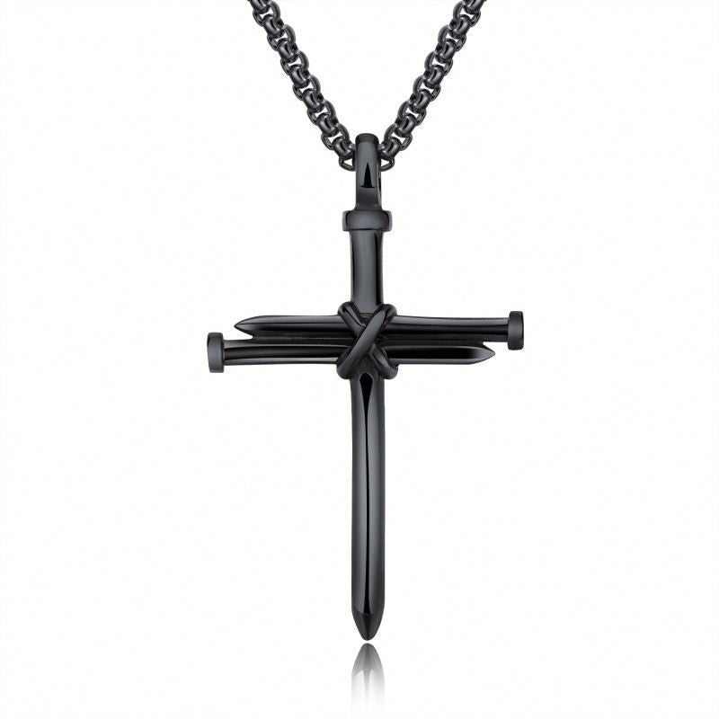 Steel Gold Black Color Fashion Mens Iron Nail Cross Pendant Necklace Stainless Steel