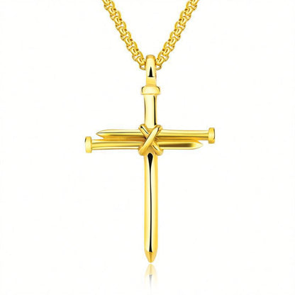 Steel Gold Black Color Fashion Mens Iron Nail Cross Pendant Necklace Stainless Steel