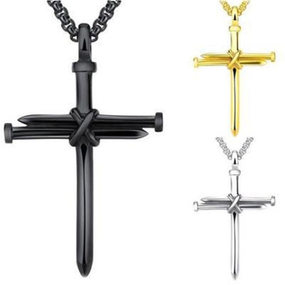 Steel Gold Black Color Fashion Mens Iron Nail Cross Pendant Necklace Stainless Steel