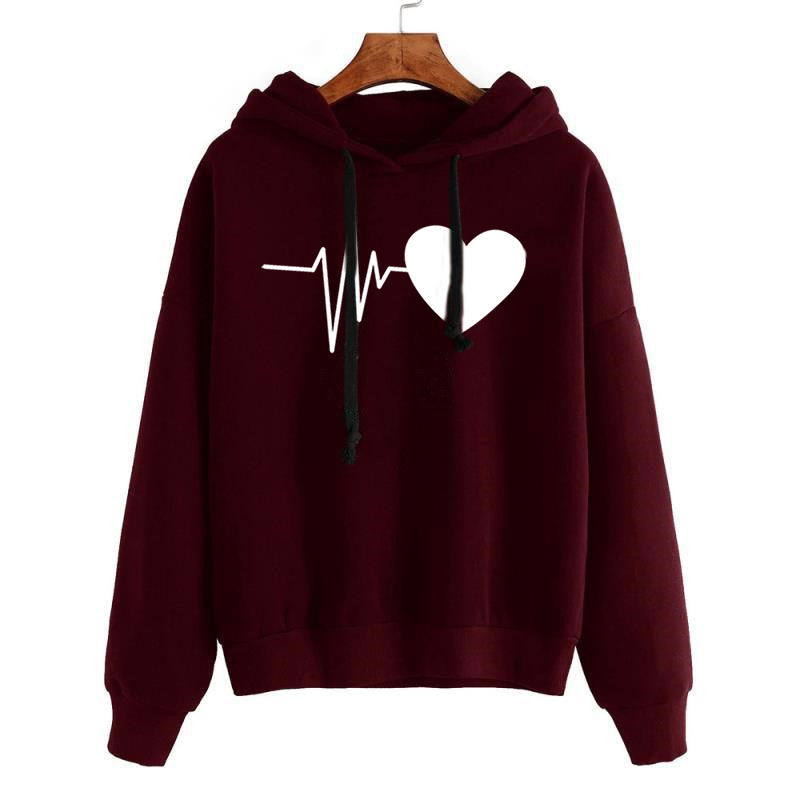 Heart Print Streetwear Hoodies Women