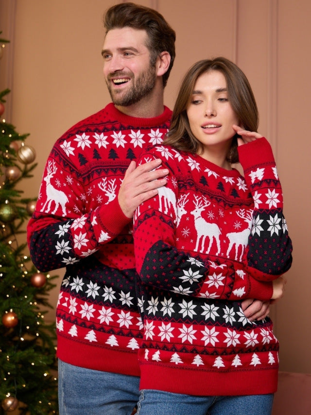 Christmas New Autumn And Winter Couple Wear Men's Clothing Elk Jacquard Long-sleeved Sweater