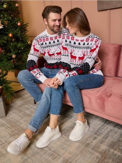 Christmas New Autumn And Winter Couple Wear Men's Clothing Elk Jacquard Long-sleeved Sweater