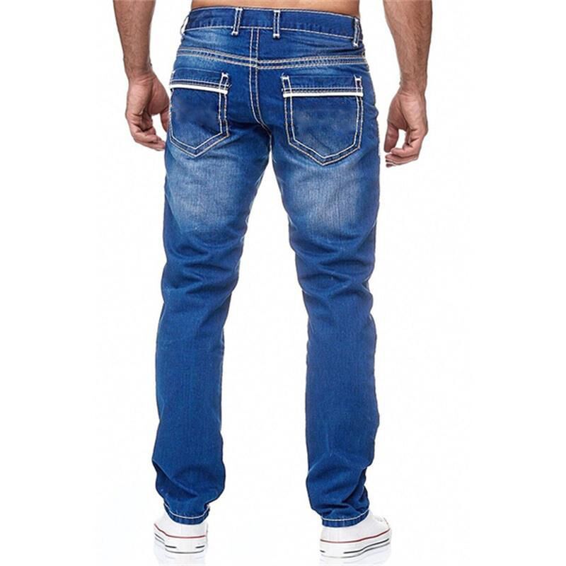 Men Jeans With Pockets Straight Pants Business Casual