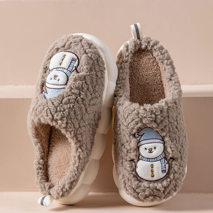 Cute Snowman Slippers Winter Indoor Household Warm Plush Thick-Soled Anti-slip