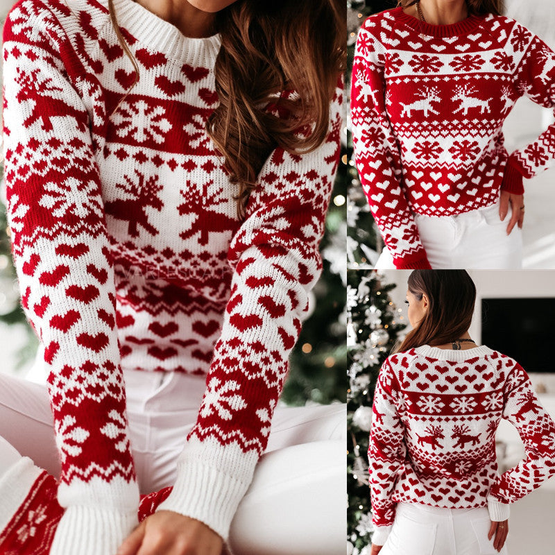 Christmas Elk Long Sleeve Knitted Sweater