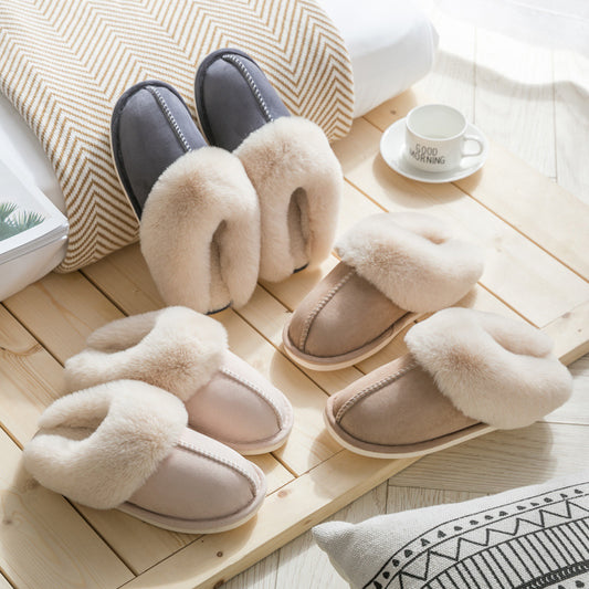 Suede cotton slippers non-slip warm wear resistant