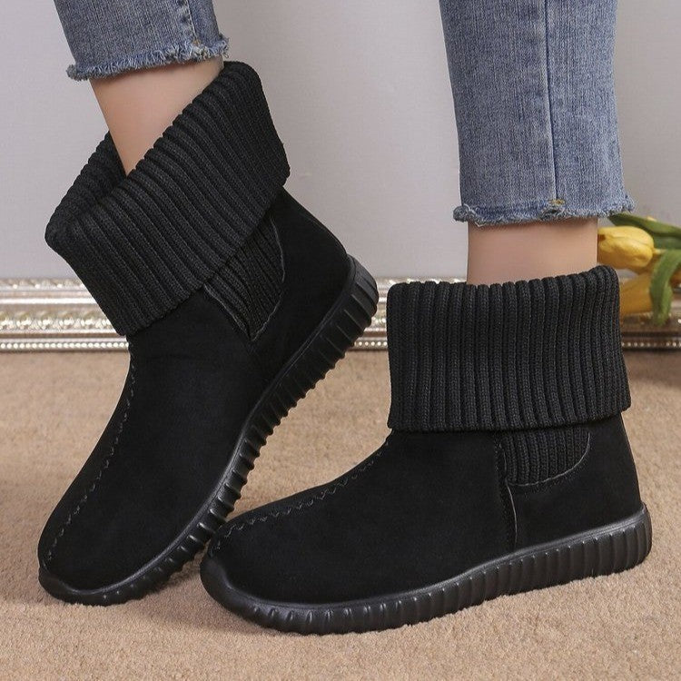 Flat Ankle Boots With Reversible Knitted Design Winter Snow Boot For Women