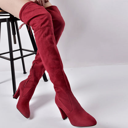 Women Pointed Toe Chunky Heel Over-the-knee Boots