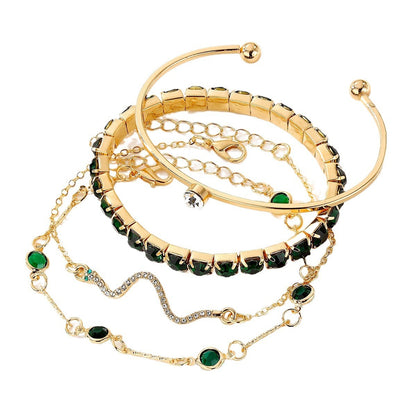 Fashion Green Diamond Stretch Bracelet Women's 4-piece Set