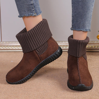 Flat Ankle Boots With Reversible Knitted Design Winter Snow Boot For Women