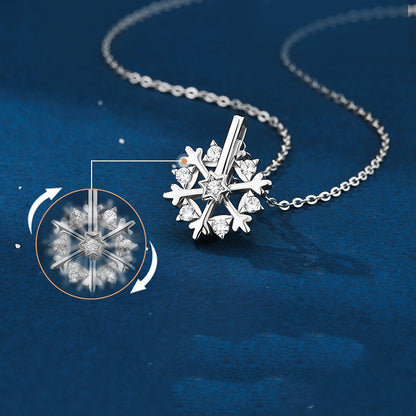 Women 925 Silver Snowflake Necklace Luxury Niche Design Shiny Rhinestone Jewelry Christmas Gift