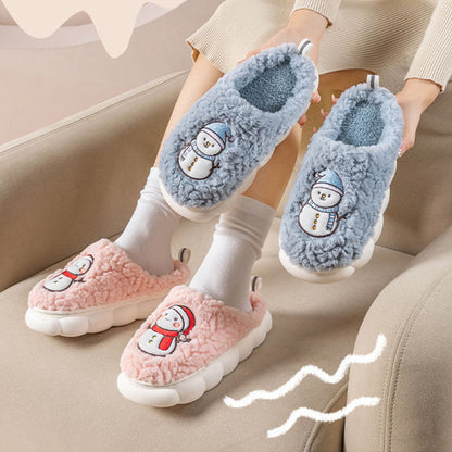 Cute Snowman Slippers Winter Indoor Household Warm Plush Thick-Soled Anti-slip