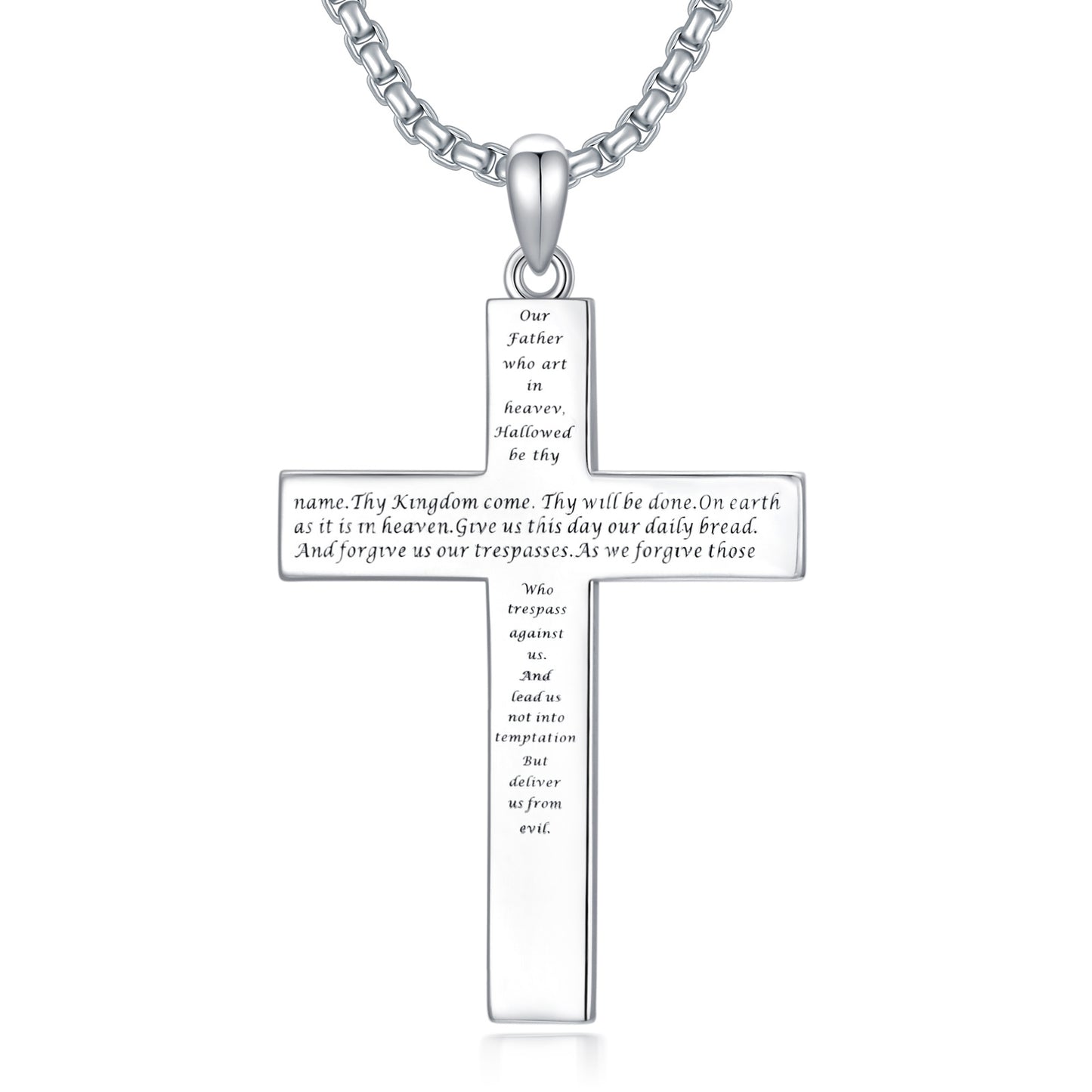 925 Sterling Silver Cross Pendant Necklace With Christian Bible Verse, Necklace for Men Women