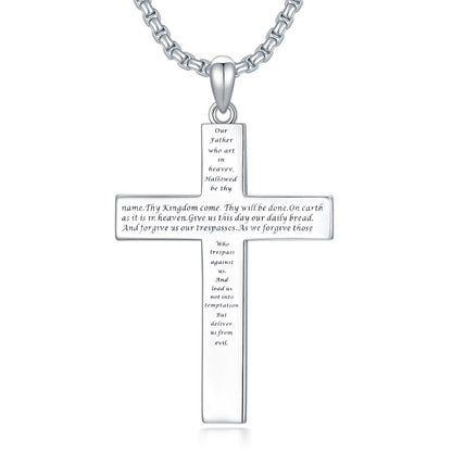 925 Sterling Silver Cross Pendant Necklace With Christian Bible Verse, Necklace for Men Women