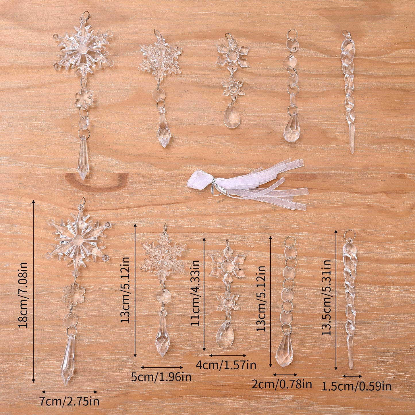 10pcs Christmas Tree Hanging Pendants Acrylic Ice Strip Snow