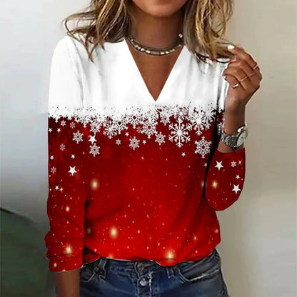 Women's V-neck Long Sleeved T-shirt