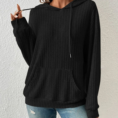 Hooded Sweatshirt With Pockets Solid Sunken Stripe Hoodie