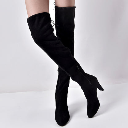 Women Pointed Toe Chunky Heel Over-the-knee Boots