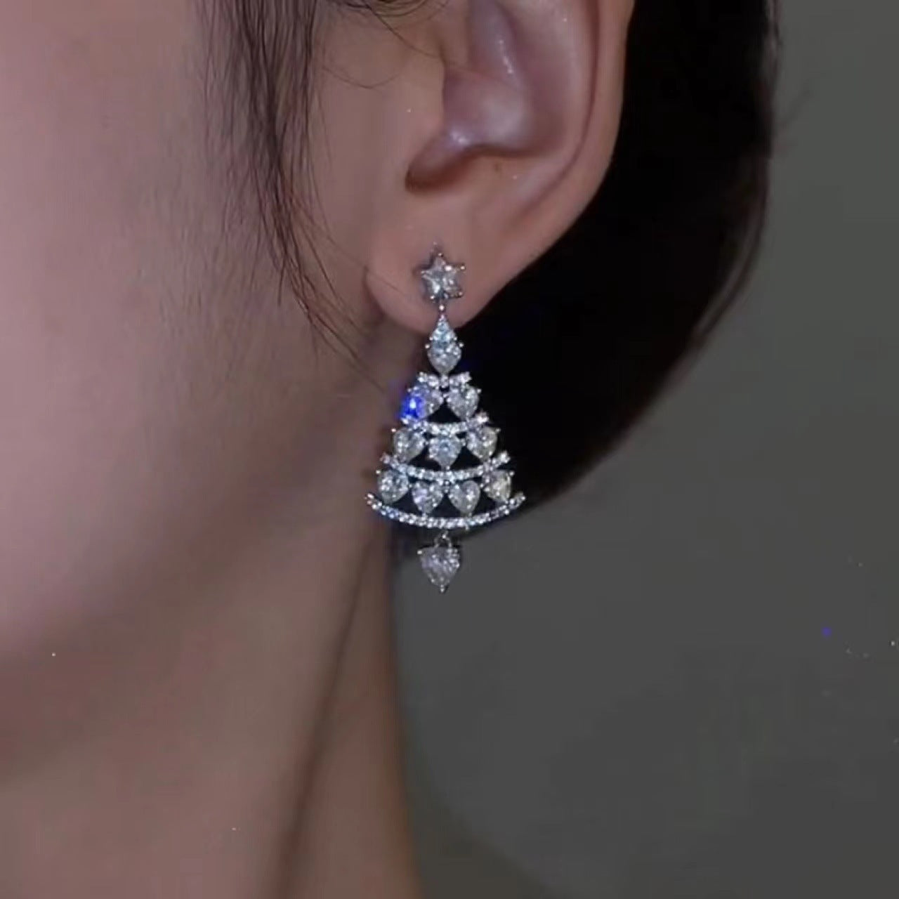 Women's High-quality Silver Needle Christmas Tree Earrings