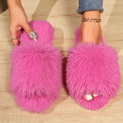 Fashion Plush Slippers Winter Warm Soft Fluffy Slipper Women