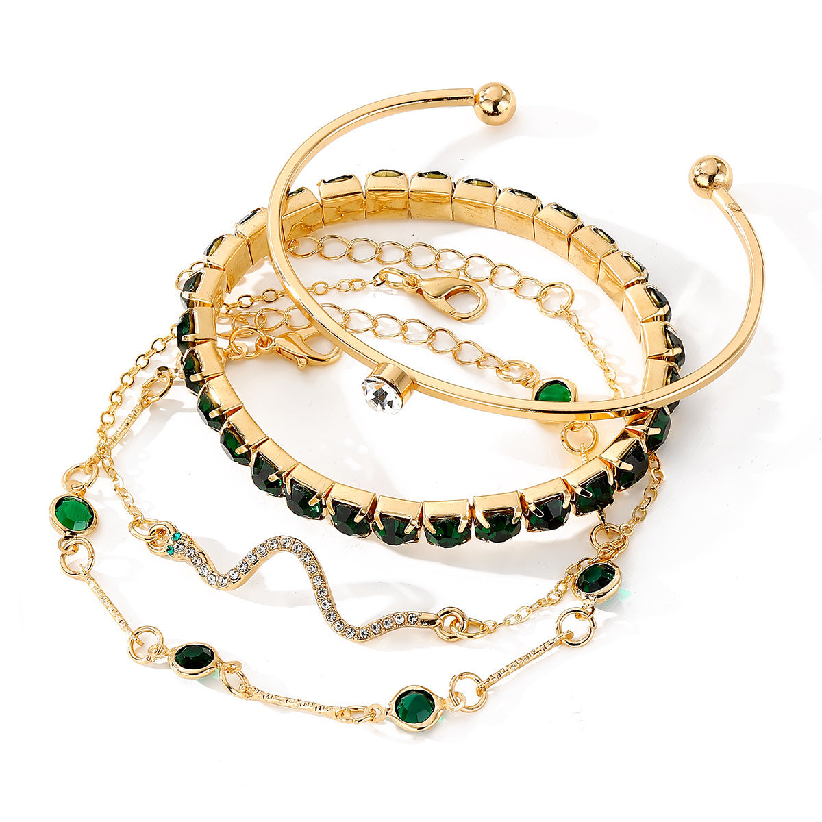 Fashion Green Diamond Stretch Bracelet Women's 4-piece Set