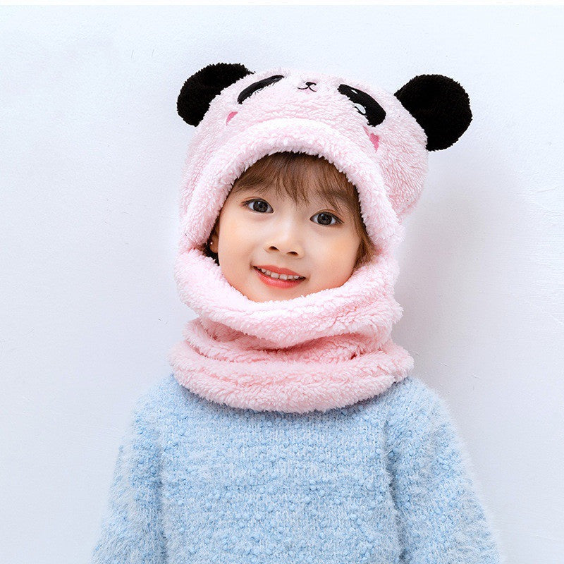 Winter boys and girls bib hat one-piece baby hat ear protection panda head hat