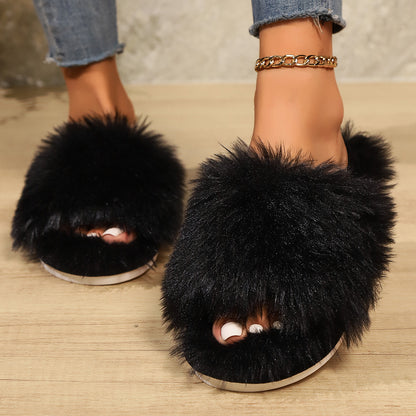 Fashion Plush Slippers Winter Warm Soft Fluffy Slipper Women