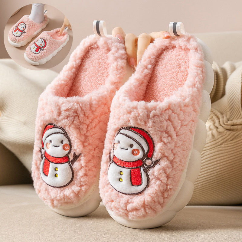 Cute Snowman Slippers Winter Indoor Household Warm Plush Thick-Soled Anti-slip