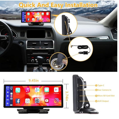 Portable Wireless Carplay With 2.5K Camera, 1080P Back Cam