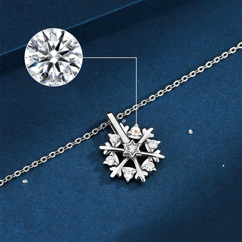 Women 925 Silver Snowflake Necklace Luxury Niche Design Shiny Rhinestone Jewelry Christmas Gift