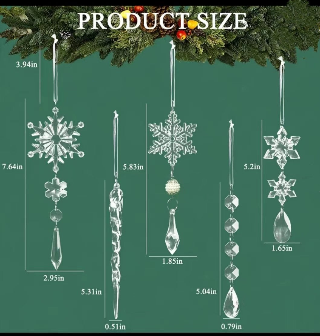 10pcs Christmas Tree Hanging Pendants Acrylic Ice Strip Snow