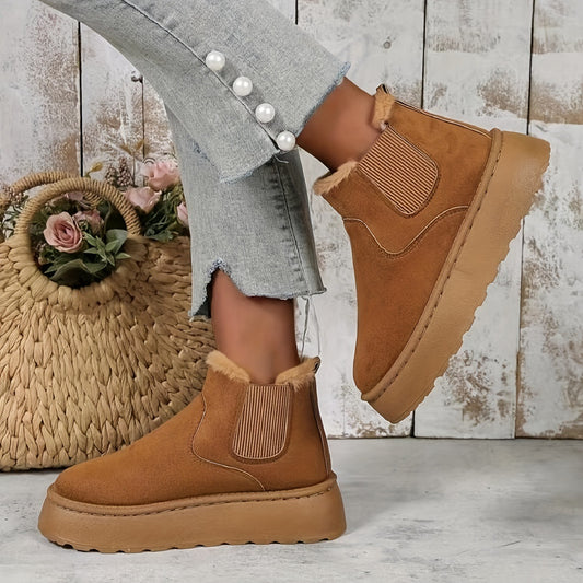 Winter Snow Boots Fashion Flat Shoes Round Toe Warm Plush Ankle Boot For Women