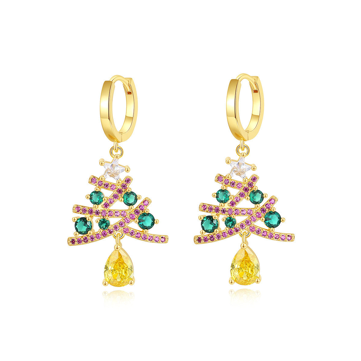 New Christmas Tree Earrings With Colorful Rhinestones Women