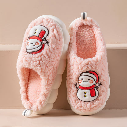 Cute Snowman Slippers Winter Indoor Household Warm Plush Thick-Soled Anti-slip