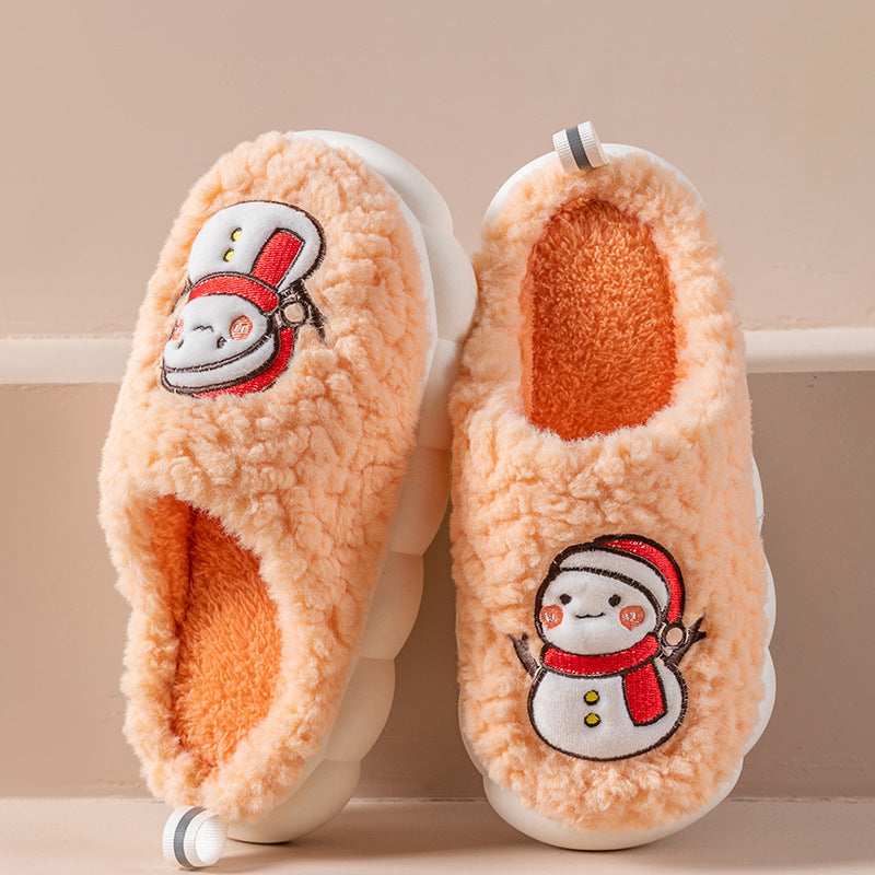 Cute Snowman Slippers Winter Indoor Household Warm Plush Thick-Soled Anti-slip