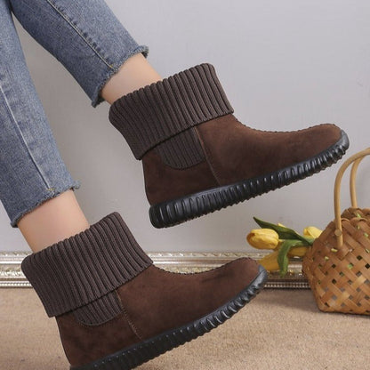 Flat Ankle Boots With Reversible Knitted Design Winter Snow Boot For Women