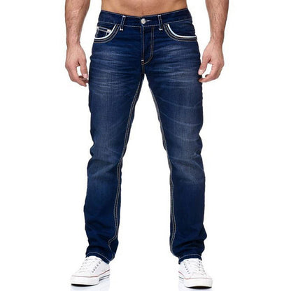 Men Jeans With Pockets Straight Pants Business Casual