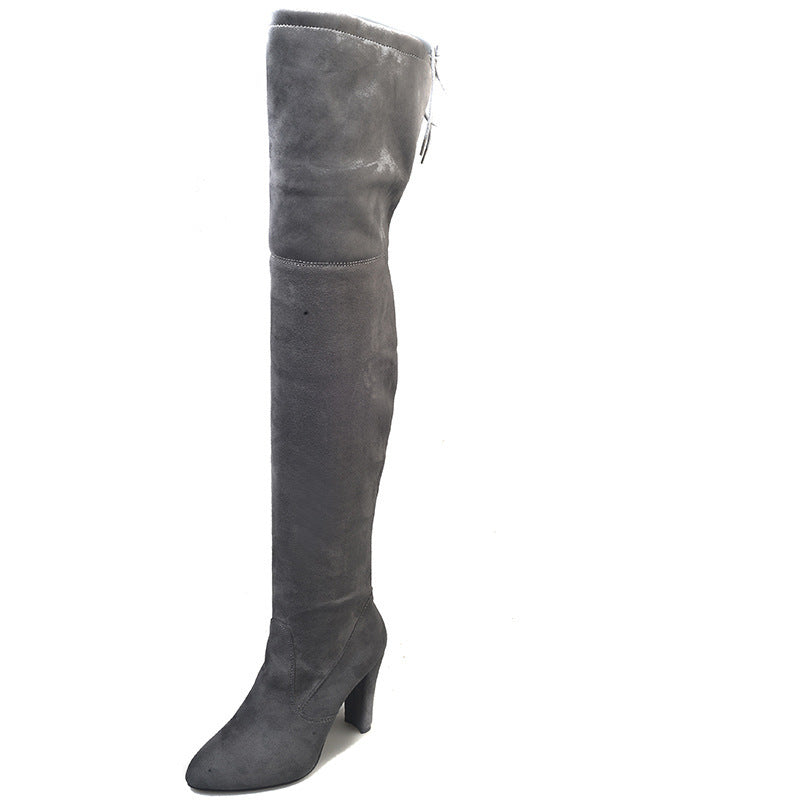 Women Pointed Toe Chunky Heel Over-the-knee Boots