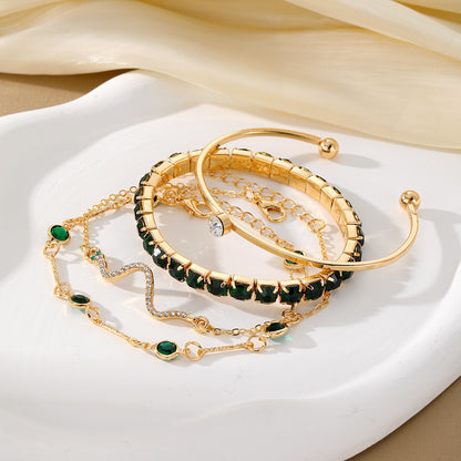 Fashion Green Diamond Stretch Bracelet Women's 4-piece Set