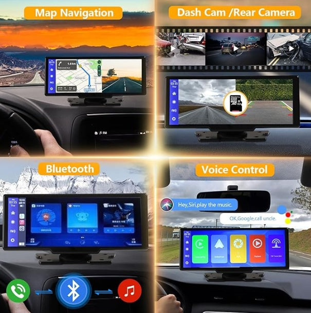 Portable Wireless Carplay With 2.5K Camera, 1080P Back Cam