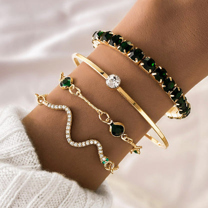 Fashion Green Diamond Stretch Bracelet Women's 4-piece Set