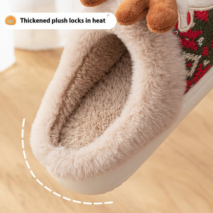 Women Christmas Elk Plush Slippers Winter Ins Fashion Non-slip Floor